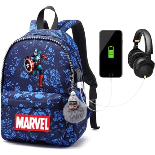 MARVEL Large Capacity schoolbag USB Charging Backpack cartoon anime Travel Backpack Mochila Waterproof Oxford cloth bookbag