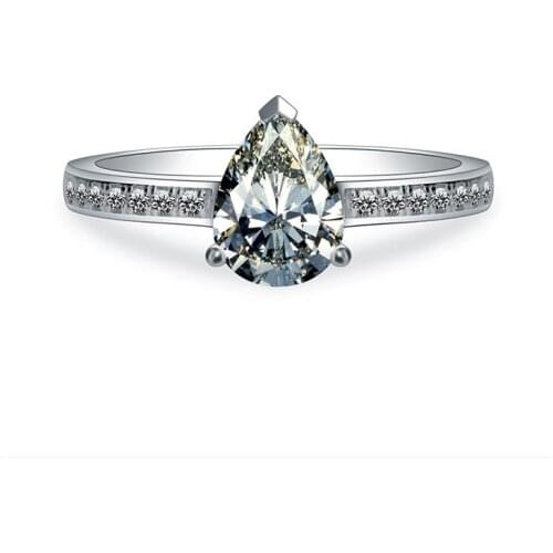 Paved Setting 1Ct Pear Cut Diamond Ring Solid 925 Sterling Silver Engagement Ring White Gold Color Prmoise Ring