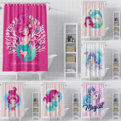 Cartoon Mermaid Shower Curtain Bathroom Curtains Fabric Waterproof MIildew Proof Shower Curtain For Bathroom Hooks Home Decor