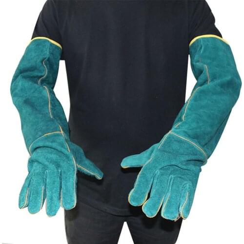 Anti-bite Safety Bite Gloves for Catch Dog Cat Reptile Animal Ultra Long Leather Green Pets Grasping Biting Protective Glove