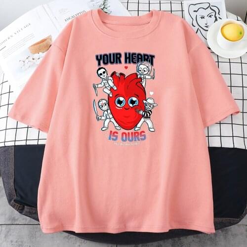 Cartoon Graphic Your Heart Womens T-Shirt Hip Hop Style T Shirts 2021 Summer Cool T Shirt Fashion Loose Base Tees For Women