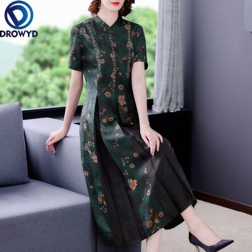 2021 New Summer High-end Temperament Mother Printed Mulberry Silk Dress Heavy Silk Fragrant Cloud Yarn Dress Women Party Vestido
