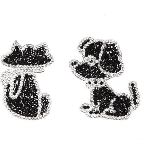 1pcs Black Dog & Cat Plastic Diamond Crystal Cloth Paste Clothes Bag Accessories Animal DIY Patch Cloth Paste