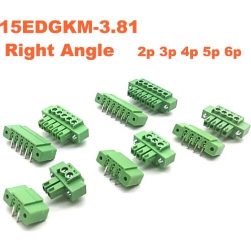 10pcs Pitch 3.81mm Right Angle 2 3 4 5 6P Screw Plug-in PCB Terminal Block Pluggable Connector male/female 15EDGKM+RM bornier