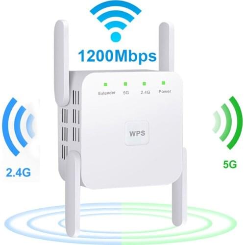 2.4G&5GHz WiFi Wireless Reapter 1200Mbps Wi-Fi Amplifier 802.11N Long Range Wifi Signal Booster Extender Support WPS Setup