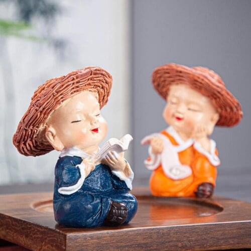 2pcs/set Creative Resin Monk Crafts Little Monk Flowerpot Ornaments Tea Pet Tea Accessories Living Room Home Decor