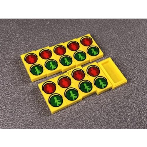 20pcs/lot Tile 1 x 2 with Traffic Light figure Green Walk and Red Don't Walk Pattern 3069bpb415 Building blocks Toys kids gift