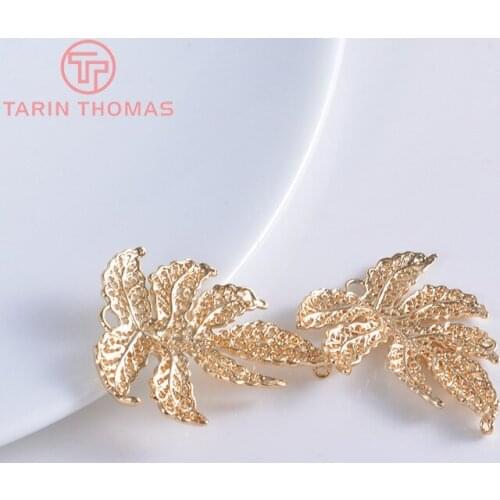 4PCS 34x27.5MM 24K Champagne Gold Color Plated Brass Maple Tree Leaf Charms Pendants High Quality Diy Jewelry Accessories