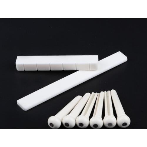 6 String Natural Bone Guitar Bridge Saddle And Nut + 6 Plastic Bridge Pins For Classical Guitar Musical Instrument