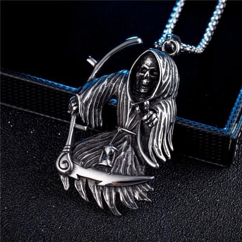 Stainless steel for men grim Reaper and Knife punk Pendant Necklace Wallet Connector Charm Chain fashion Gift jewelry HE243