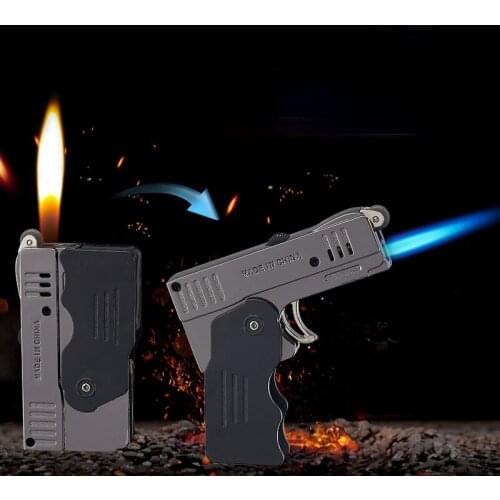 Deformed Double Flame Lighter Straight and Open Flame Creative Pistol Appearance Smoking Accessories Cool Lighter Gift for Men