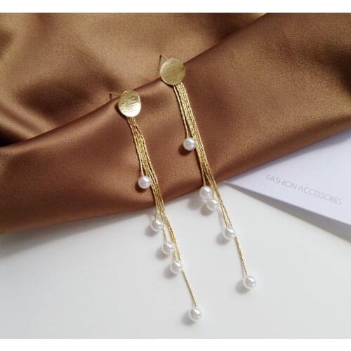 S925 needle Long Earrings Fashion Jewelry Golden Plating Simulated Pearl Chain Tassel Dangle Earrings Jewelry Party Gifts