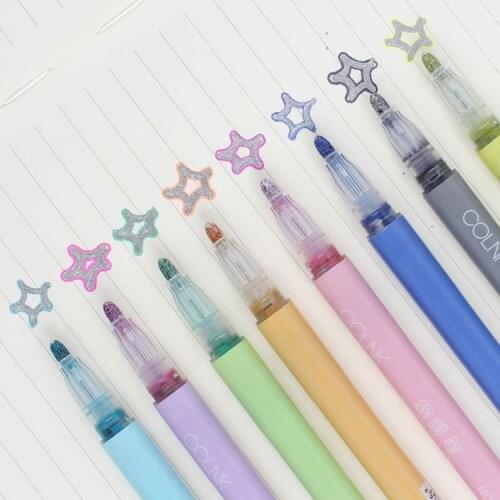 8 Double-line Contour Pens Students Draw Outline Pen with Hand Ledger 8 Color Set of Fluorescent Two-color Marker Pen
