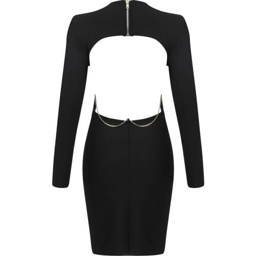 Elegant Bandage Dress Sexy Hollow Out Black White Backless Women New Arrival Party Dress Ladies Clothing