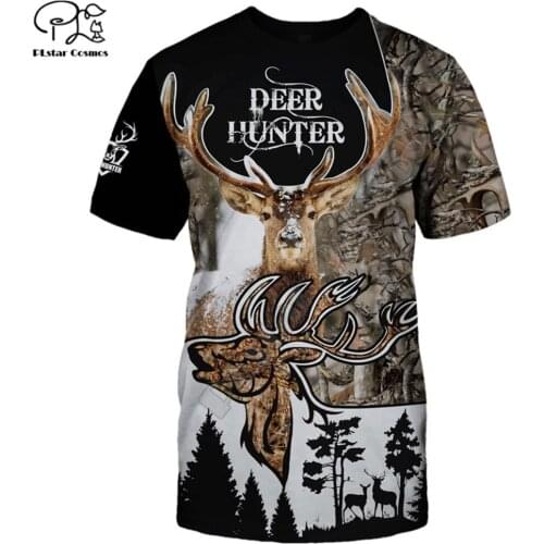 PLstar Cosmos deer hunting 3D printed t shirts summer harajuku streetwear short sleeve women for men Tshirt drop shipping