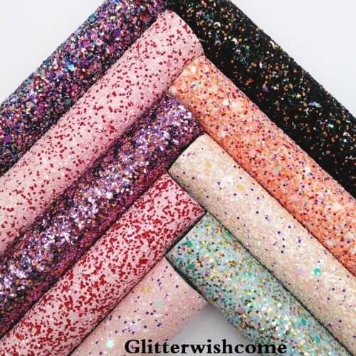 Glitterwishcome 21X29CM A4 Size Synthetic Leather, Chunky Glitter Leather fabric Vinyl for Bows, GM060A