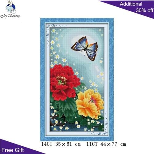 Joy Sunday Butterfly Over Flowers Home Decoration H149(3) 14CT 11CT Stamped and Counted Butterfly Over Flowers Cross Stitch Kits