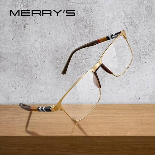 MERRYS DESIGN Men Luxury Square Glasses Frame Business Style Titanium Alloy Acetate Legs Myopia Prescription Eyeglasses S2255