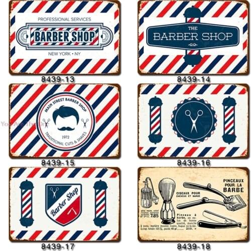 Metal Tin Signs The Barber Shop Main Street Shabby New York New Jersey Plate Club Plaque Classical Iron Painting Wall Stickers