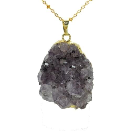 Fashion Jewelry raw quartz geode druzy crystal necklace girl cluster natural crystal quartz stone pendant chain women necklace