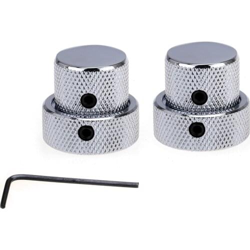 Musiclily Pro Universal Metal Dual Concentric Stacked Control Knobs for Electric Guitar and Bass, Chrome (Set of 2)
