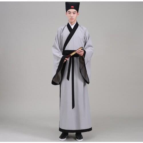 Mens costume Gray Hanfu traditional Outfit state of ceremonies Ancient Chinese Costume Male Stage Performance Outfit Robe Dress