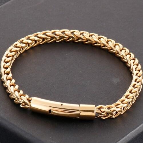 6MM Mens Chain Bracelet Golden 316L Stainless Steel Chromme Bracelets Men Handles 23CM 9.05" Friendship Gifts Mens Jewellery