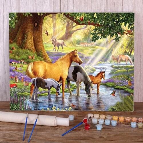Two Horse Animal DIY Painting By Numbers Complete Kit Acrylic Paints 40*50 Paiting By Numbers Home Decoration Wholesale