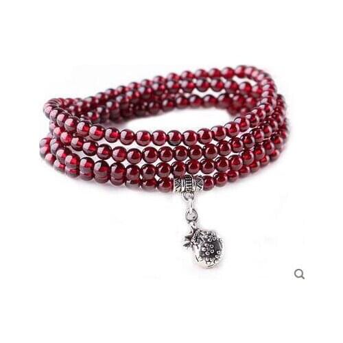 Pretty garnet Bracelets Beads 6mm Lucky Tibetan Silver Glass Pendant for Lovers Crystal Bracelet Multilayer Jewelry