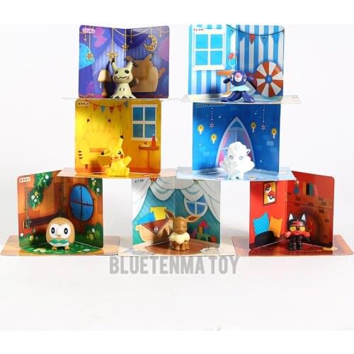 Pokemon Mansion Balance Party Figure Pikachu Eevee Alola Vulpix Mimikyu Litten Rowlet Popplio 7pcs/set