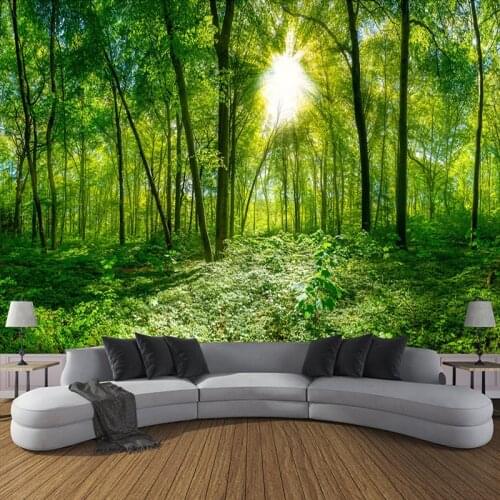 Custom Wall Sticker Living Room Waterproof Canvas Self Adhesive Mural Green Tree Forest 3D Photo Wallpaper For Bedroom Walls 3D