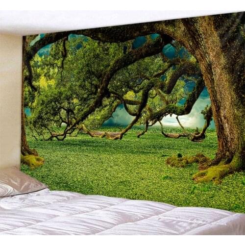 Natural Landscape Forest Tapestry Forest Waterfall Starry Sky Tapestry Psychedelic Home Decor Bohemian Hippie Sheet Yoga Mat