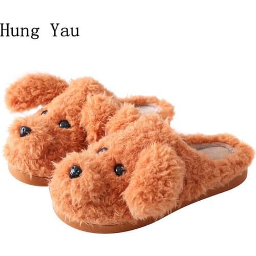 Women Slippers Flips Flops Winter Warm Cute Dog Shoes Woman Fashion Platform Sandals Slides Non-slip Flats Indoor Comfortable
