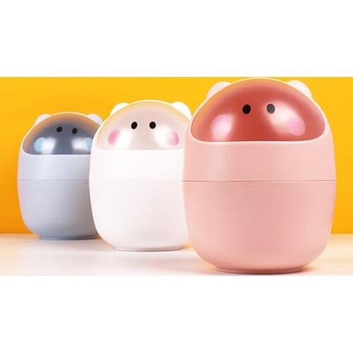 Cute Desktop Mini Flip Garbage Storage Bucket Cartoon Pig Office Household Accessories Desk Waste Container Bucket Trash Can