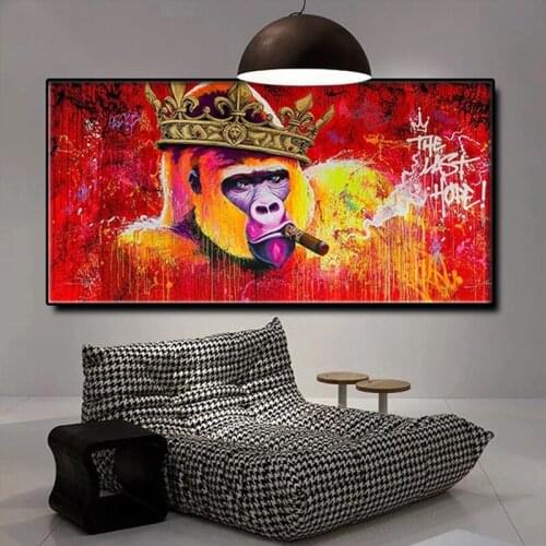 Modern wall art deco canvas print poster with crown smoking wall orangutan living room decoration painting bedroom decoration