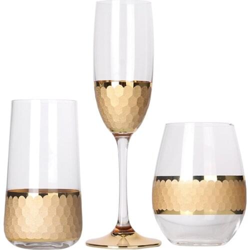 Glass high foot Phnom Penh Juice cup-Frosted gold edge crystal Champagne cup Gift Phnom Penh Cup