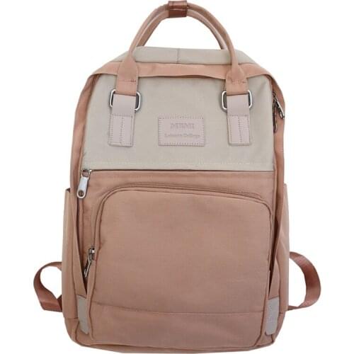 Large Capacity Travel Backpack Ring Buckle Cute Women Backpack Waterproof Nylon Colorblock Schoolbag for Teenage Girls