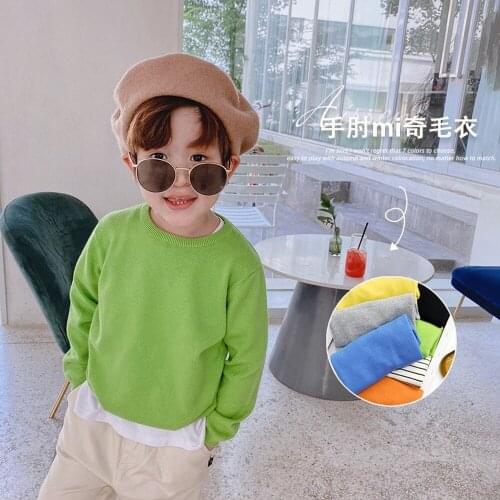 2021 Green Tops Tee 3-7Y Baby Girls Knitted Sweater Winter and Autumn Long Sleeve Warm O-neck Cute Solid Kids Children Clothes