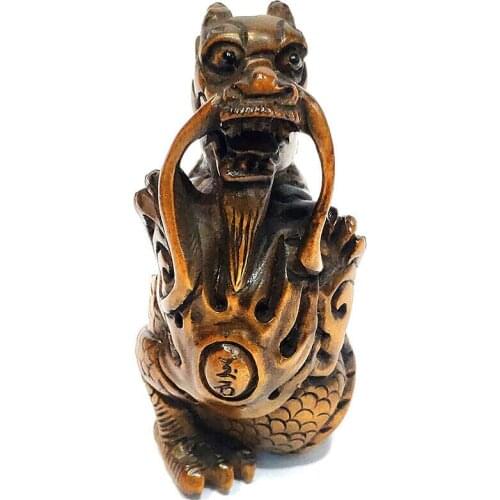Y7401 -- Collectible 20 Years Old 2" Hand carved Boxwood Netsuke - Dragon