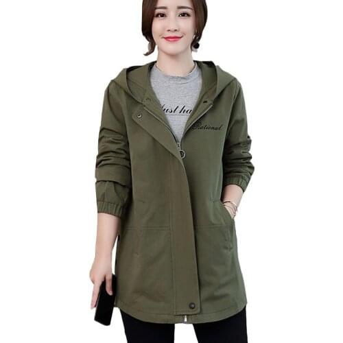 2020 New Women Jacket Autumn Long Sleeve Causal Coat Female Windbreaker Hooded Zippers Jacket Outwear Plus Size 3XL P673