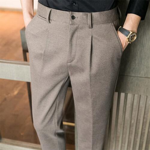 Winter new mens Woolen pants gray fashion casual sanded trousers size 28-36 slim suit pant for men