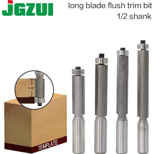 1pcs 1/2" Shank Lengthened Flush Trim Router Bits for wood Trimming Cutters with bearing woodworking tool milling cutter