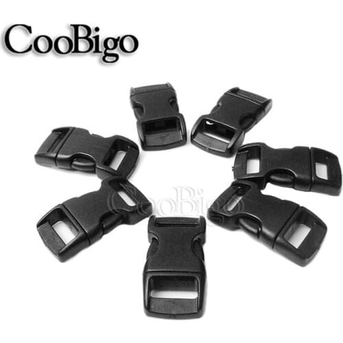 100pcs Plastic Curved Side Release Buckle Black 3/8" for Strap Paracord Bracelet Pet Collar Backpacks Belt Webbing Parts