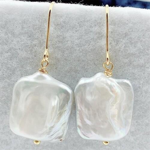 19x15mm White Baroque Pearl Earrings 18k Ear Drop Aurora Jewelry Hook Real Dangle Gift Fashion Women Flawless Party