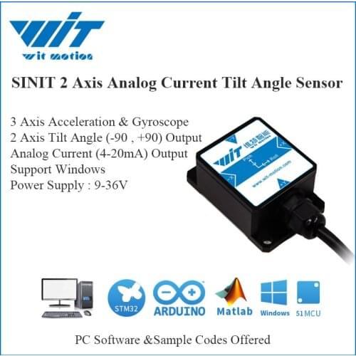 WitMotion SINIT 2 Axis Sensor Analog Current (4-20mA) Output & Tilt Angle (Roll Pitch) & Waterproof IP67& Anti-Vibration For PC
