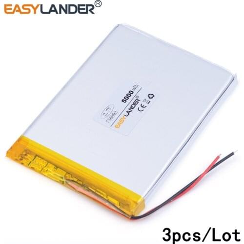 3pcs /Lot 5000mAH 756893 3.7v lithium Li ion polymer rechargeable battery for tablet pc DVD GPS cell phone speaker POWER BANK