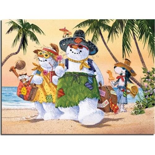 5d diy square/Round Diamond Embroidery Cartoon beach snowman Picture Rhinestone Christmas Decorations