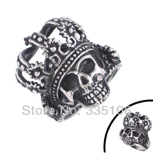 Free Shipping! Crowned Skull Head Ring Stainless Steel Jewelry Gothic Motor Biker Punk Men Ring SWR0105