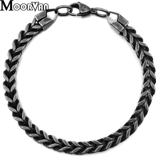 Moorvan 6mm width bracelets hip hop 316l stainless steel metal punk boy gift curb box chains for men,squared shape VB730