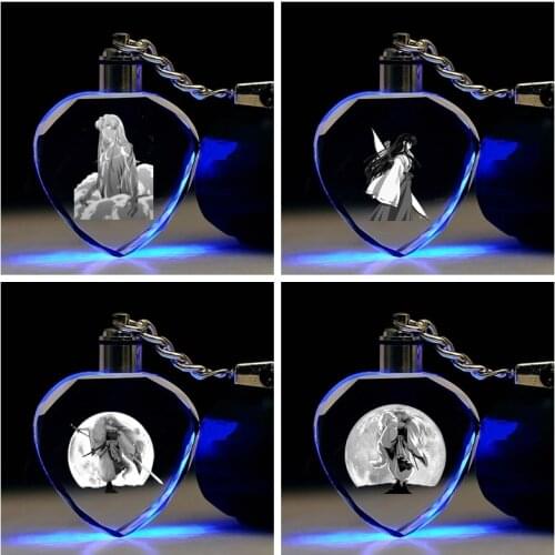 Inuyasha Role Heart-shaped Anime LED Key Chains Figure Keyring Crystal Toy Keychain Light Keyholder Unisex Gifts NEW